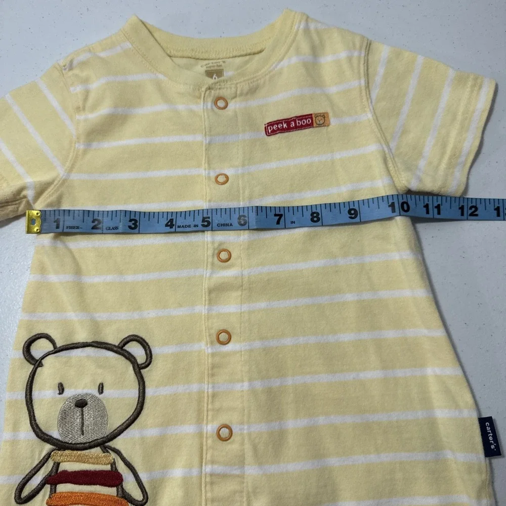 Carters Baby Romper 6M Yellow Strip‎ Peek a Boo Jumpsuit